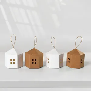 Minimalist House Shaped Paper Gift Box With Hemp Rope Handle Hollow Window Design For Wedding Party Birthday Small Treat Favor Boxes