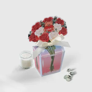 Romantic tulip pattern gift box with 3D rose decor, bear motif, and satin bow