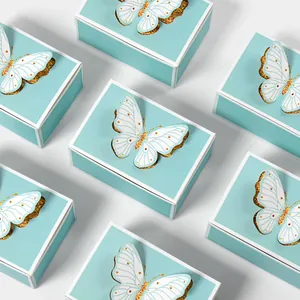 Romantic 3D Butterfly Candy Boxes Tiffany Blue Gift Packaging Box Hollow Butterfly Folding Cardboard Treat Box For Wedding Party Favor