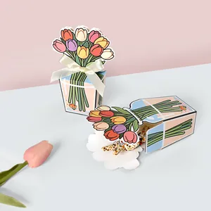 Creative 3D tulip gift box with satin ribbon bow for candy and party favors