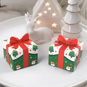 Weihnachten Süßigkeiten Geschenkboxen Mit 3D Roter Schleife Cartoon Weihnachtsmann Rentier Muster Papierbox Für Party Feiertag