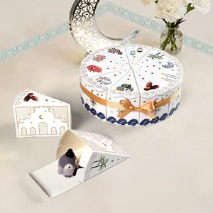 Creative Triangle Eid Mubarak Gift Boxes Cake Shape Ramadan Candy Packaging White Cardstock With Gold Ribbon Party Favors