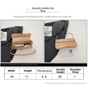 Size chart for chic cream baguette bag with metallic lock and 24cm width dimensions