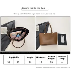 Detaillierte Größentabelle und Kapazitätsübersicht für die große braune Tote Bag