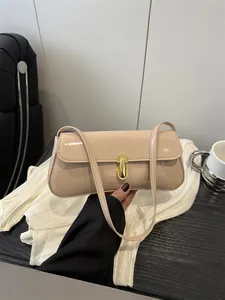 Luxury Patent Look PU Leather Underarm Bag For Women Minimalist Baguette Shoulder Bag With Metal Lock Commuting Fashion Handbag