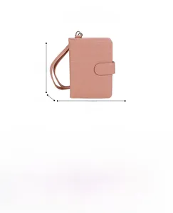 Pink crocodile-embossed PU leather passport holder with slots and dimensions details