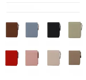 Litchi texture leather wallets shown in eight colors with side zipper detail