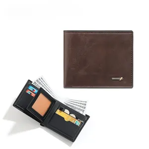 Detail view of men's bifold leather wallet showing card slots and zipper pocket