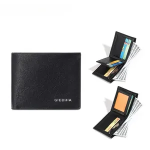 Detail view of black vintage leather wallet with multiple card slots and coin pocket