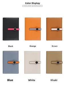Litchi pattern leather passport holders in six colors with decorative round buckles
