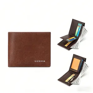 Detailed view of brown leather bifold wallet interior showing card slots and coin pocket