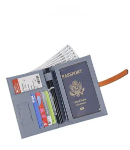 Internal layout of blue leather passport wallet showing card slots and document pockets