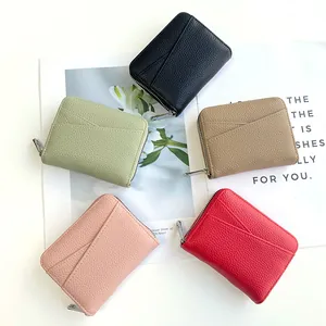 Japanese style accordion card wallet with pebble leather and zippers in five elegant colors