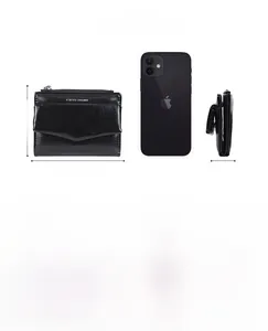 Portefeuille enveloppe court en cuir PU avec fentes pour cartes et poche zippée