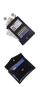 Vue verticale de l'intérieur du portefeuille en cuir noir avec fentes pour cartes et zip