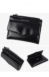 Détails du portefeuille enveloppe noir montrant les fermetures et la texture