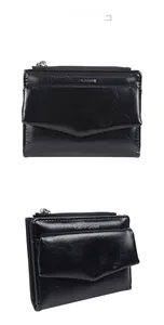 Détail du portefeuille enveloppe en cuir PU noir avec texte Forever Sunshine et fermeture