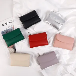 Portefeuille japonais en cuir souple pour femme avec texture grainée en sept couleurs variées