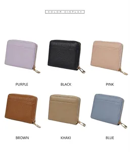 Litchi pattern leather zip wallets shown in six elegant colors for everyday use