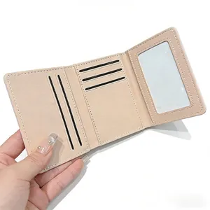 Detailed internal view of triple-fold cat wallet featuring five card slots and ID window