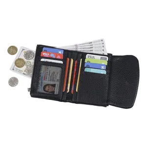 Portefeuille japonais en cuir noir avec plusieurs fentes pour cartes et grande capacité