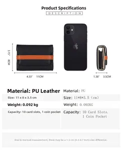 Litchi pattern PU leather wallet 11x8x3.5cm showing size reference and card slots