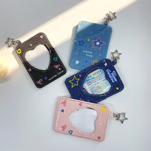 Porte-carte photo Y2K en denim avec fenêtre cœur et porte-clés étoile en quatre couleurs