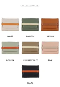 Short leather wallets for women shown in seven multi-color options with litchi texture