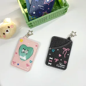Porte-carte en denim Y2K avec fenêtre en cœur et crochet en étoile, couleurs variées