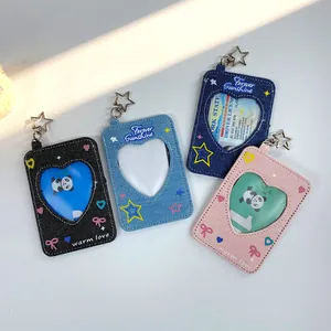 Porte-cartes en denim avec fenêtre cœur et clip étoile en quatre couleurs assorties