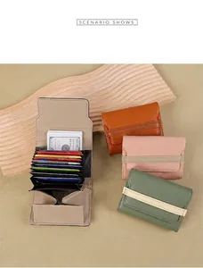 Detailed view of the accordion-style leather wallet featuring multiple card slots and cash pocket