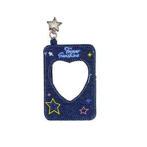Porte-cartes en denim avec fenêtre en cœur et crochet porte-clés en forme d'étoile