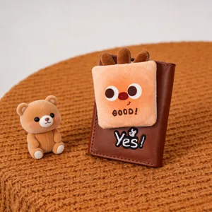 Creative Cute Cartoon Food Plush Decoration Tri-fold Wallet For Women PU Leather Short Coin Purse Small Card Holder Gift