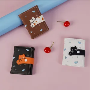 Niedliche Cartoon Katzen Geldbörse Set in Braun, Schwarz und Weiß aus PU Leder