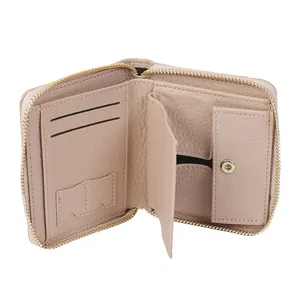 Litchi pattern leather zip around small wallet for women with card slots and coin pocket