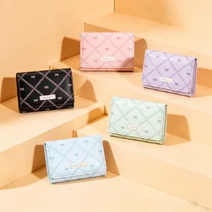 Portefeuille femme à nœud papillon en cinq couleurs macaron avec cuir PU matelassé