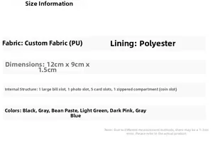Detailed technical specifications of the lychee grain PU leather wallet and its internal slots