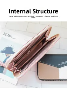 Détail de l'intérieur du portefeuille pour femmes avec emplacements cartes et téléphone