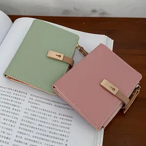 Women Pebble Grain PU Leather Short Wallet Bifold Zipper Coin Purse Small Money Bag With Gold Keyhole Buckle Card Holder