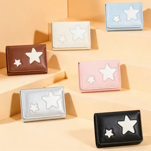 Cartoon star pattern trifold wallet in multiple colors made of premium PU leather