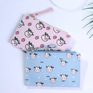 Cute Cartoon Cow Print Women's PU Leather Coin Purse Ultra Thin Mini Zipper Card Holder Wallet For Girls Kids Jewelry Gift
