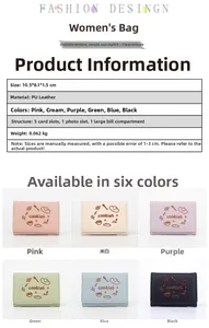 Vue détaillée du portefeuille femme en PU montrant dimensions et emplacements cartes