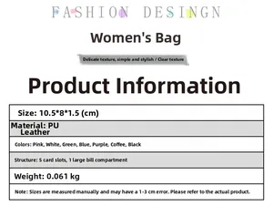 Detailed size and structure specifications for the tri-fold PU leather women's wallet
