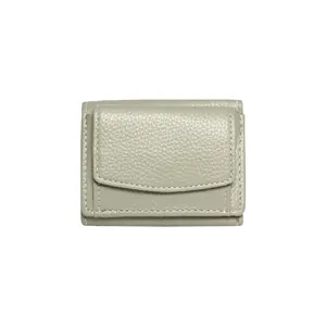 Minimalist women's small PU litchi texture short wallet in sage green with button flap