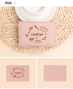 Détails du portefeuille en cuir PU rose avec broderie cookies et coutures fines