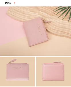 Pink crocodile pattern short wallet with gold zipper and Forever Sunshine lettering
