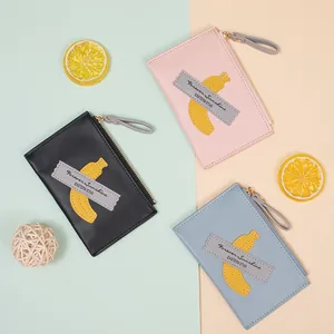 Short zipper wallet for women with banana patch in black, pink and light blue colors