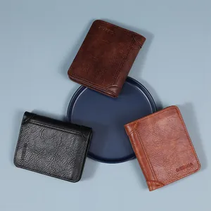 Portafoglio da Uomo Vintage in Pelle PU Rétro Corto Bifold Trifold Blocco RFID Porta Carte di Credito Business Portamonete da Uomo
