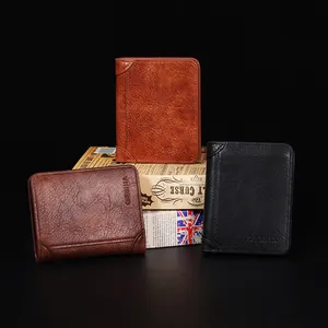 Portafoglio bifold da uomo vintage in pelle PU in marrone e nero con finitura testurizzata