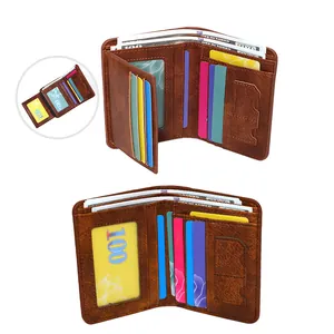 Portafoglio vintage in pelle PU marrone da uomo con scomparti per carte e piega